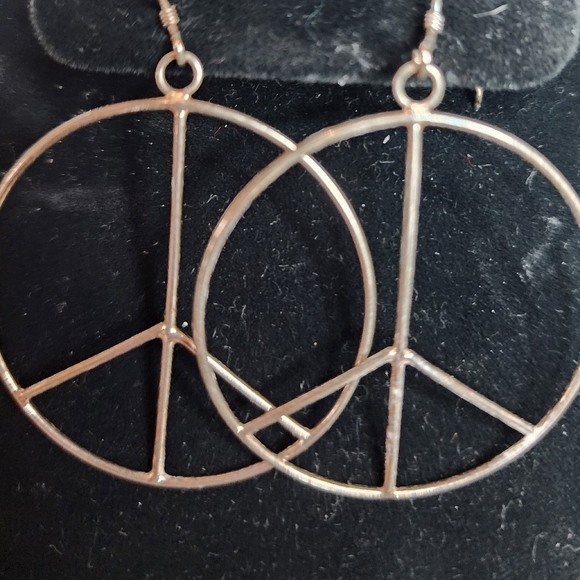 Vintage Sterling Silver Peace Sign Earrings - Picture 3 of 6